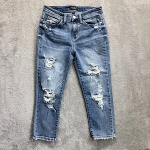 Judy Blue Jeans Womens 5 / 27 Blue Skinny Fit Capri Mid Rise Destroyed Denim